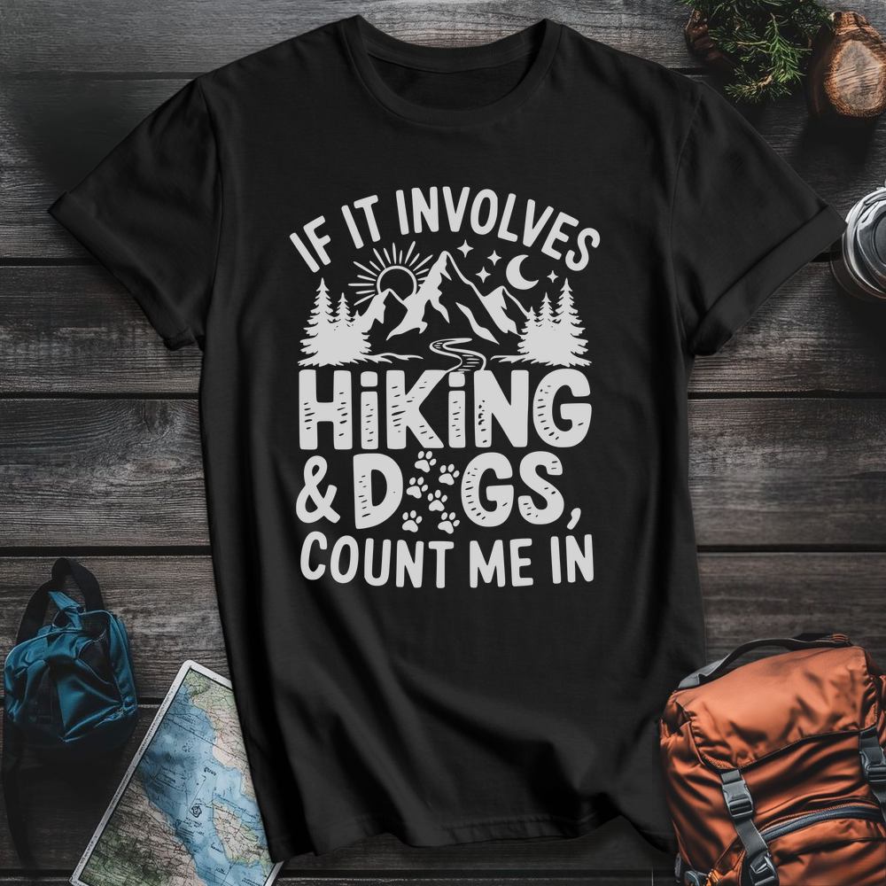 Printify T-Shirt Black / S Hiking And Dogs T-Shirt