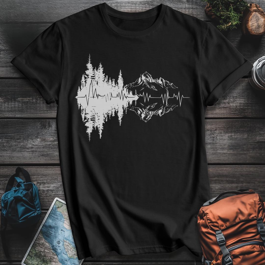 Printify T-Shirt Black / S Mountain Reflection EKG T-Shirt