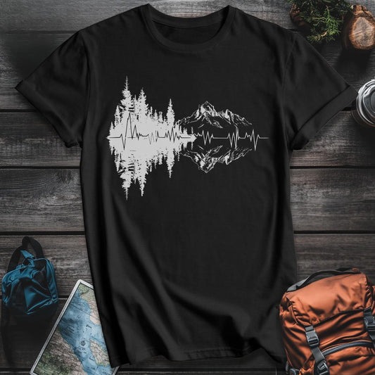 Printify T-Shirt Black / S Mountain Reflection EKG T-Shirt