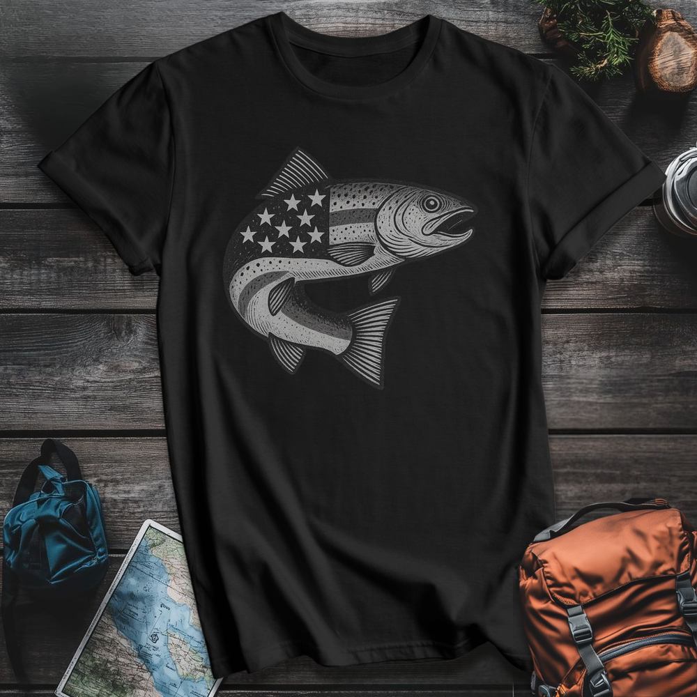 Printify T-Shirt Black / S Stars And Stripes Trout T-Shirt