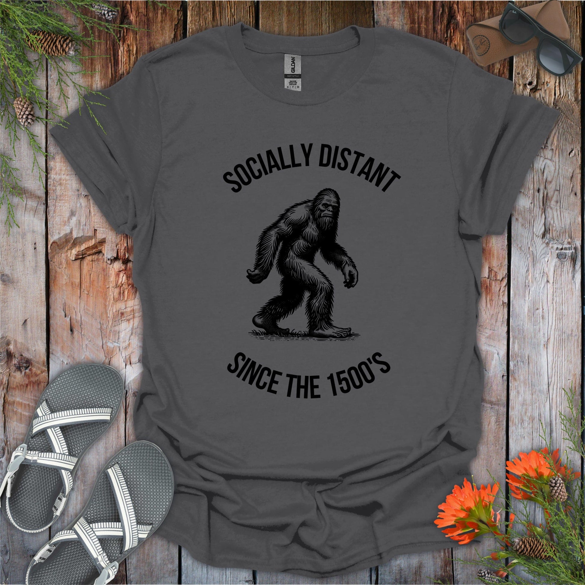 Printify T-Shirt Charcoal / S Bigfoot Socially Distant Since the 1500s T-Shirt