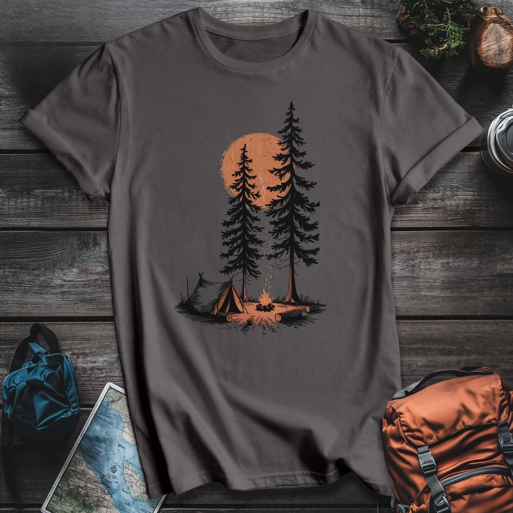 Printify T-Shirt Charcoal / S Camping Pines T-Shirt
