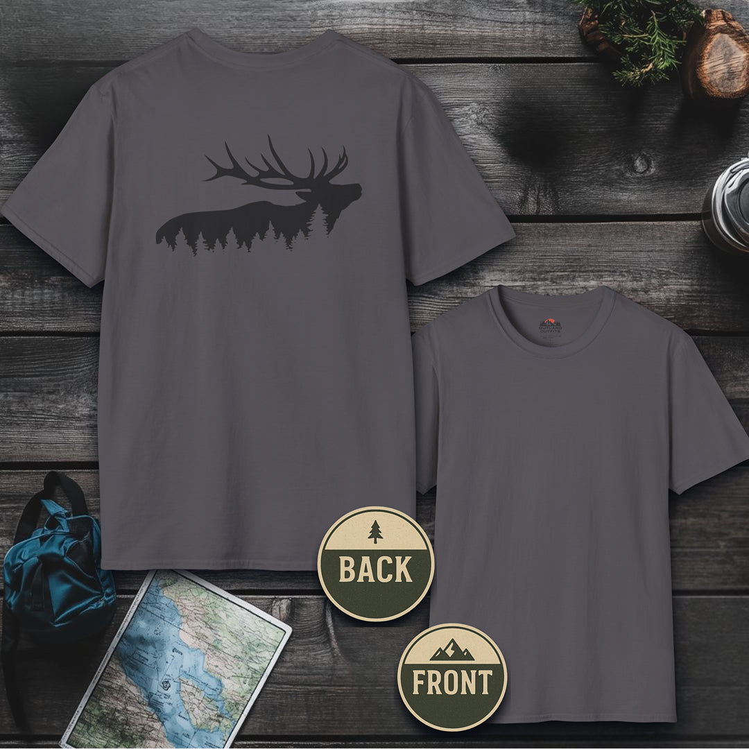 Printify T-Shirt Charcoal / S Elk Wilderness T-Shirt - Backprint
