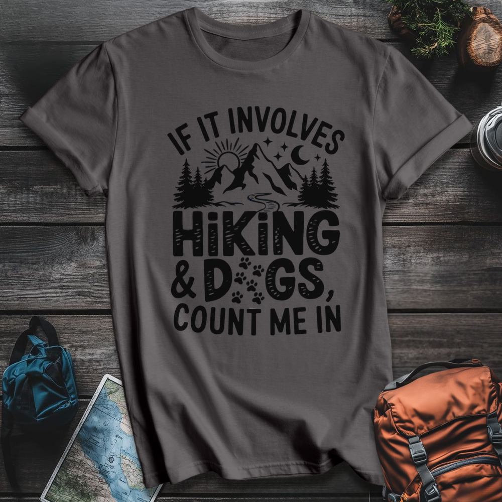 Printify T-Shirt Charcoal / S Hiking And Dogs T-Shirt