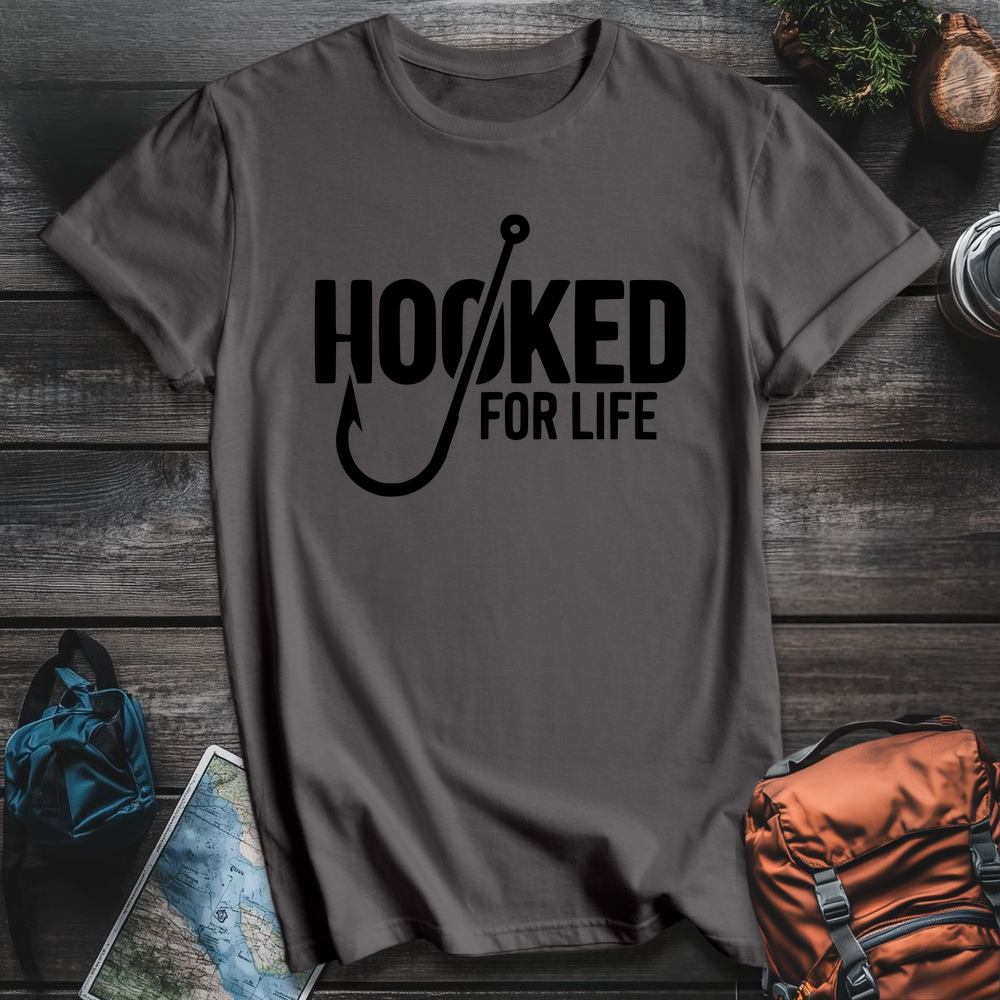 Printify T-Shirt Charcoal / S Hooked On Fishing T-Shirt