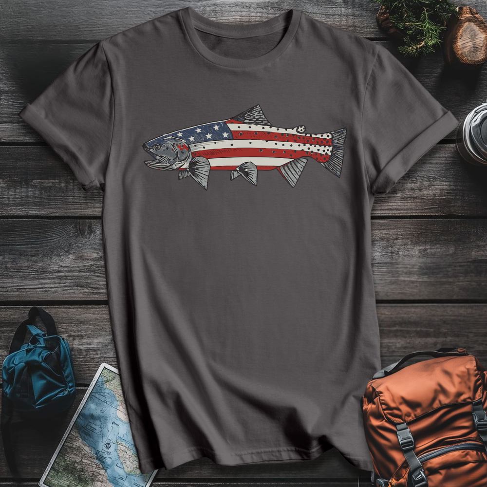 Printify T-Shirt Charcoal / S Patriot Trout T-Shirt