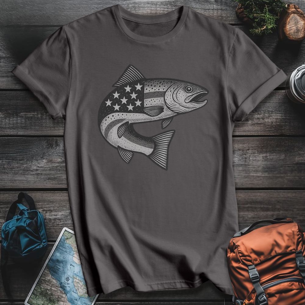 Printify T-Shirt Charcoal / S Stars And Stripes Trout T-Shirt