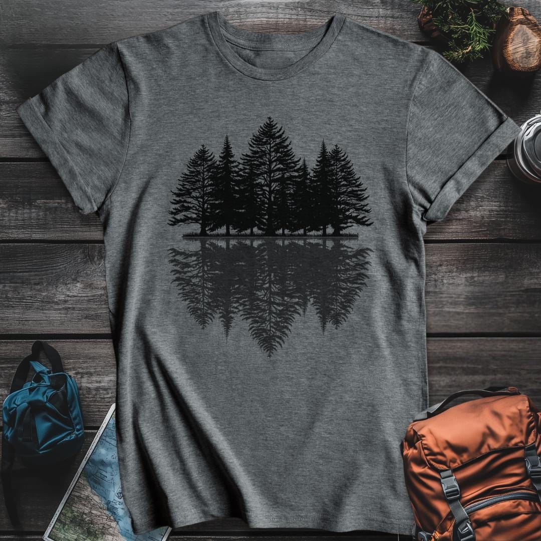 Printify T-Shirt Dark Heather / S Pine Trees Reflection T-Shirt