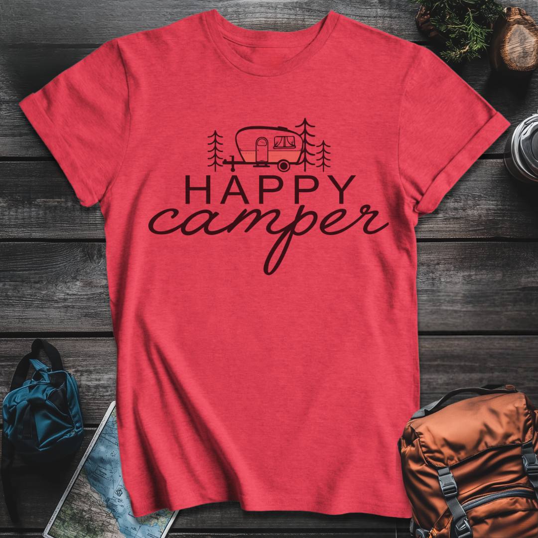 Printify T-Shirt Heather Red / S Happy Camper T-Shirt