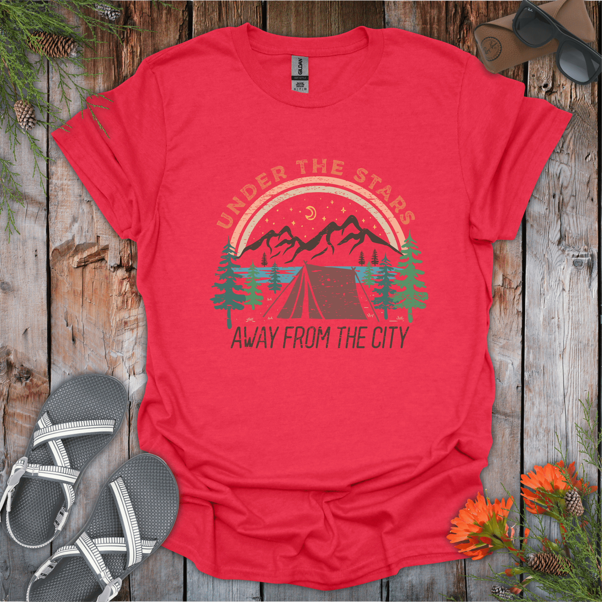 Printify T-Shirt Heather Red / S Under the Stars Away From City T-Shirt