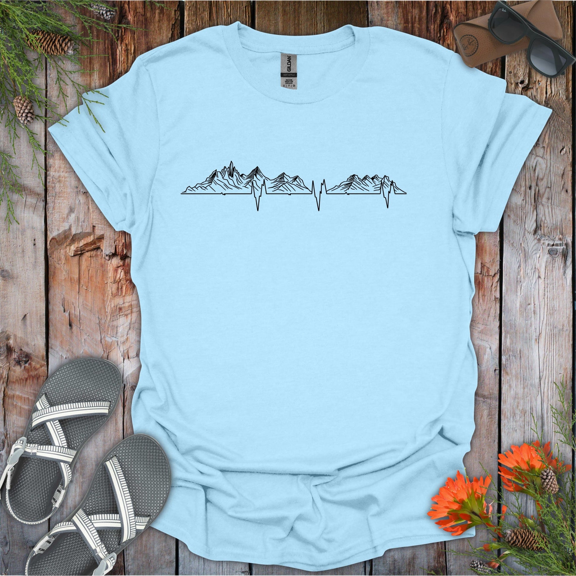 Printify T-Shirt Light Blue / S Mountain Love EKG T-Shirt