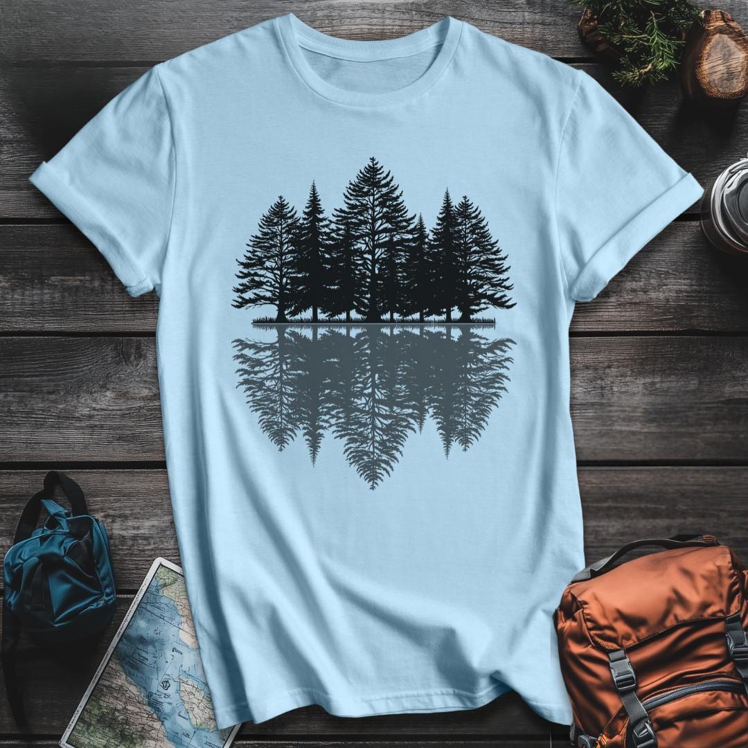 Printify T-Shirt Light Blue / S Pine Trees Reflection T-Shirt