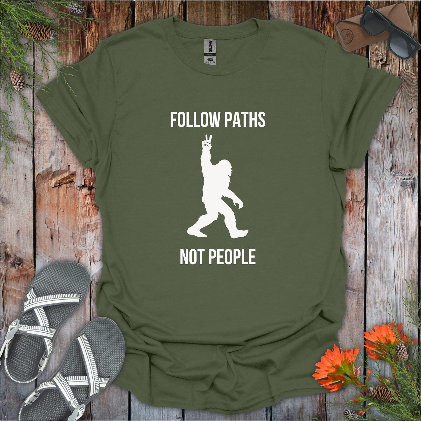 Printify T-Shirt Military Green / S Bigfoot Paths Not People T-Shirt