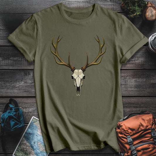 Printify T-Shirt Military Green / S Elk Skull T-Shirt