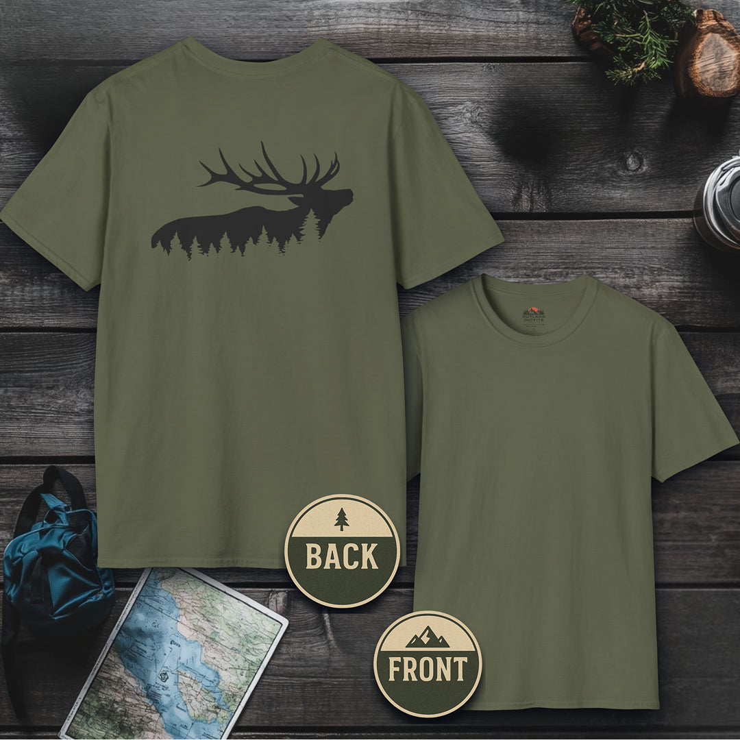 Printify T-Shirt Military Green / S Elk Wilderness T-Shirt - Backprint