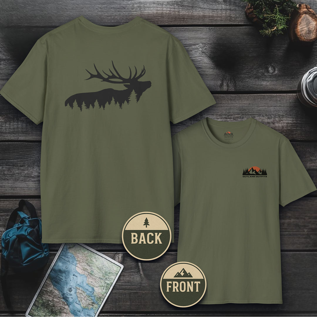 Printify T-Shirt Military Green / S Elk Wilderness T-Shirt - Outland Edition
