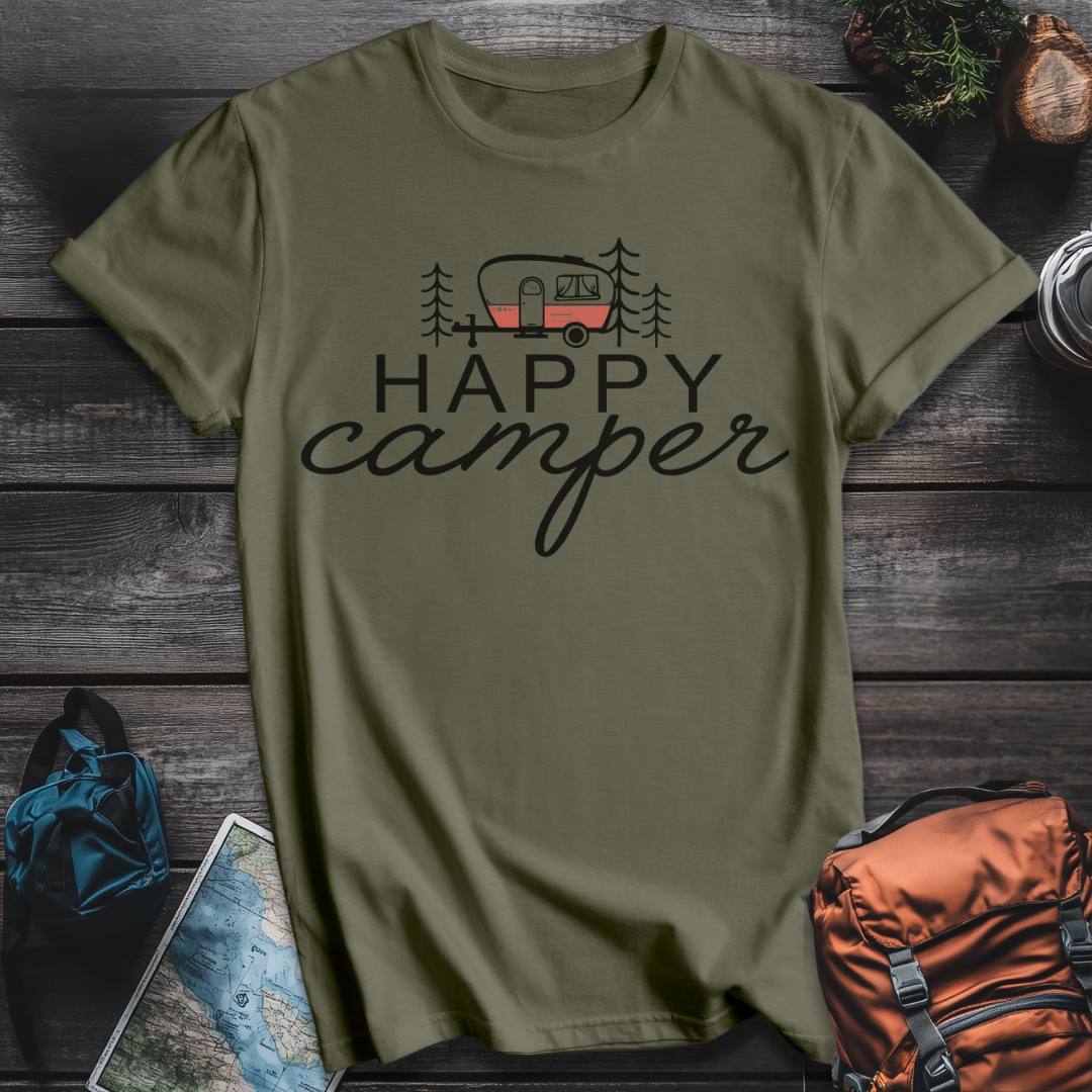 Printify T-Shirt Military Green / S Happy Camper T-Shirt