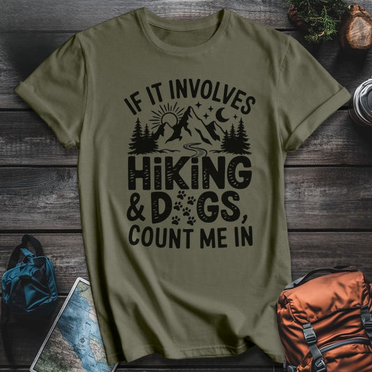 Printify T-Shirt Military Green / S Hiking And Dogs T-Shirt