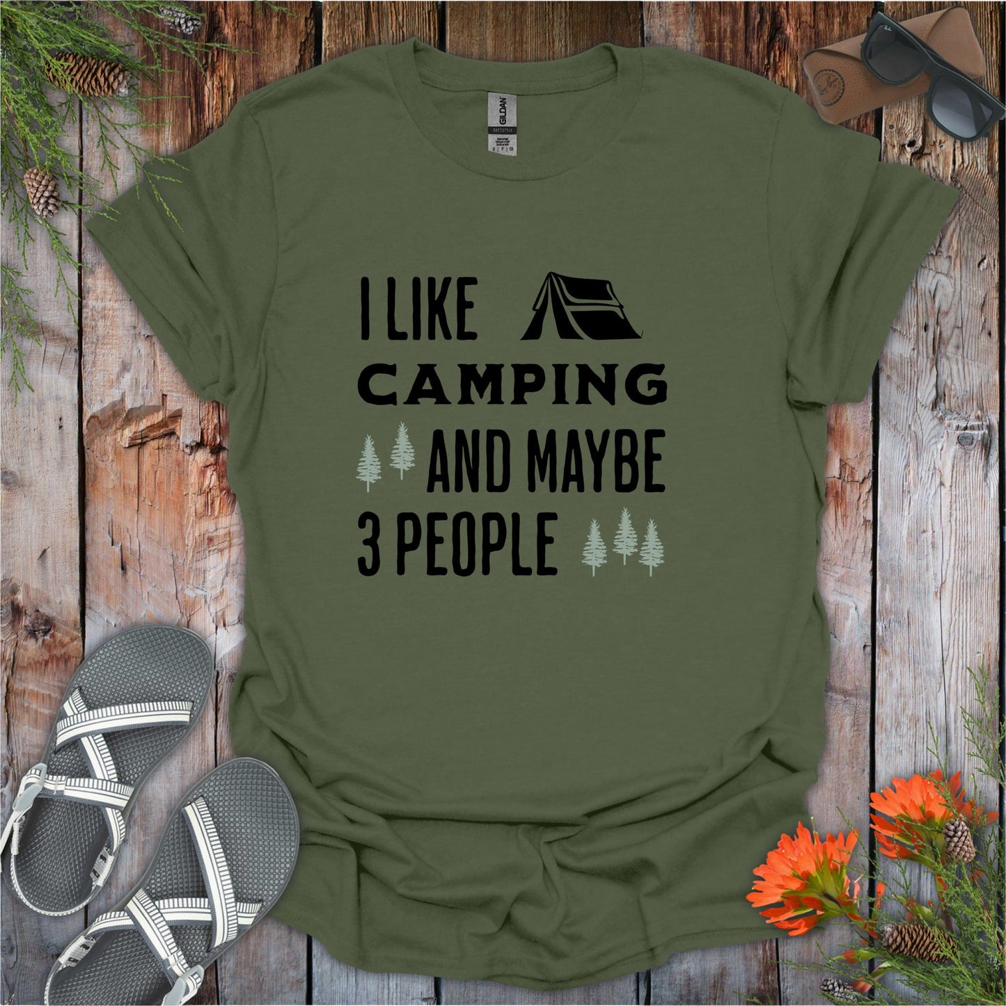 Printify T-Shirt Military Green / S I Like Camping and 3 People T-Shirt