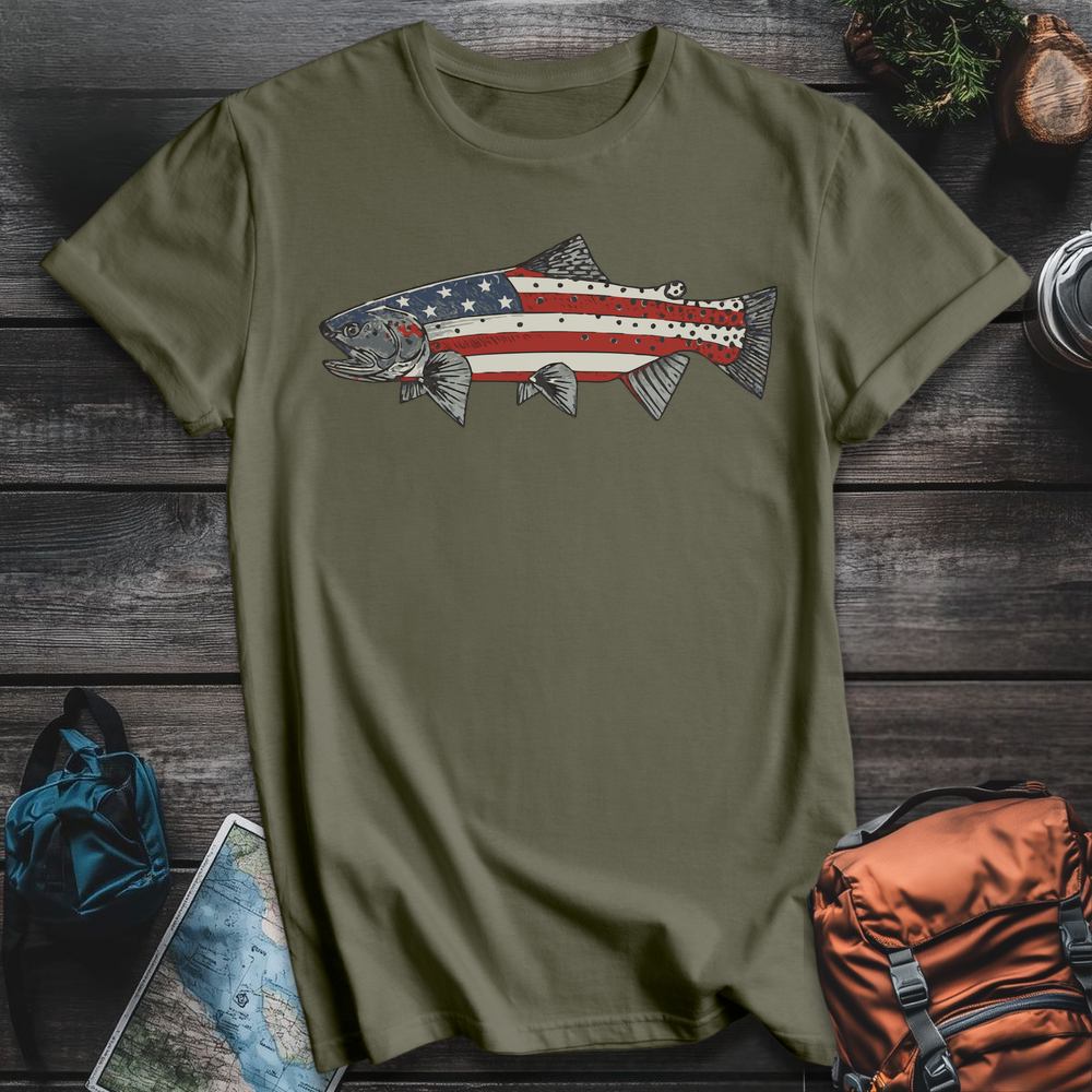 Printify T-Shirt Military Green / S Patriot Trout T-Shirt