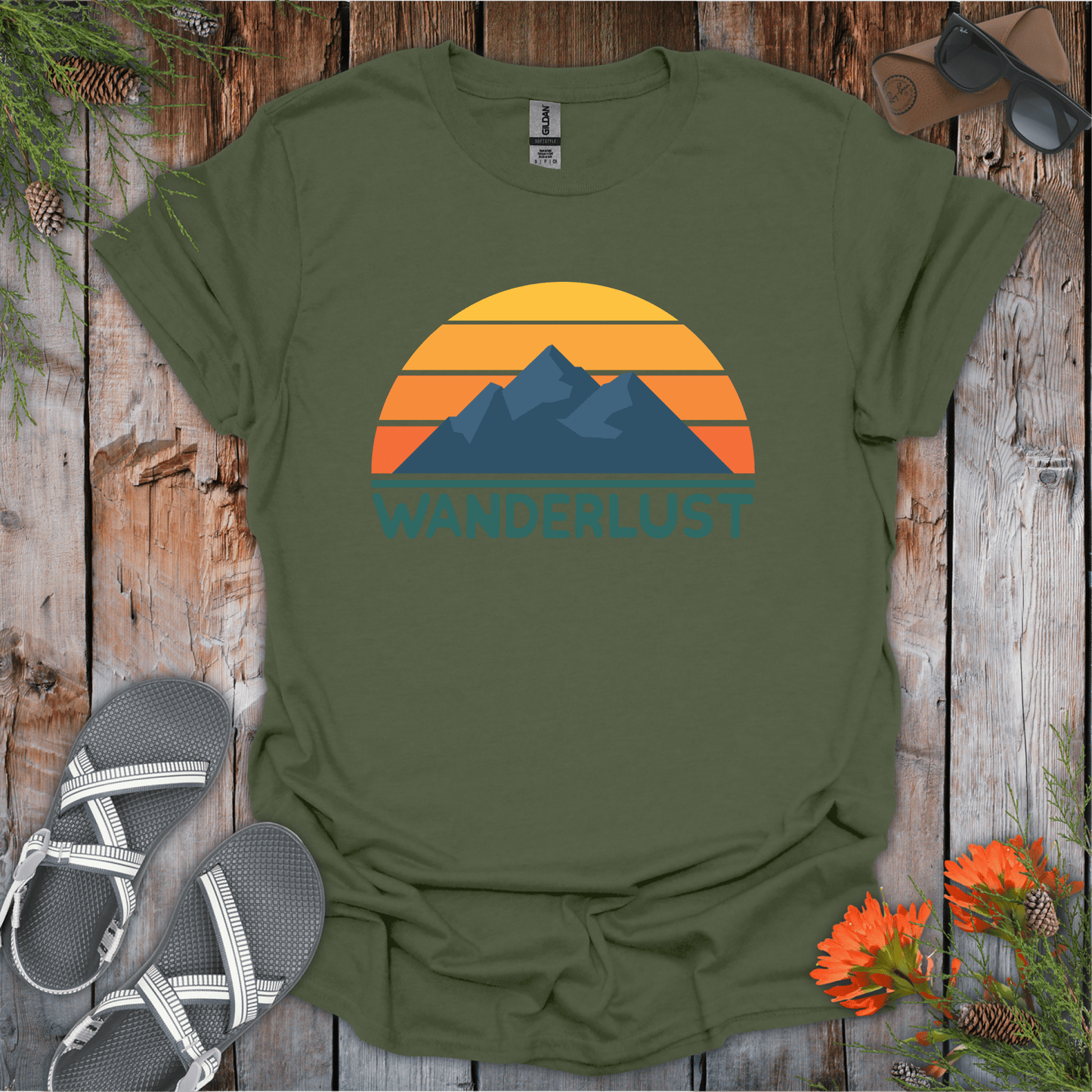 Printify T-Shirt Military Green / S Wanderlust T-Shirt