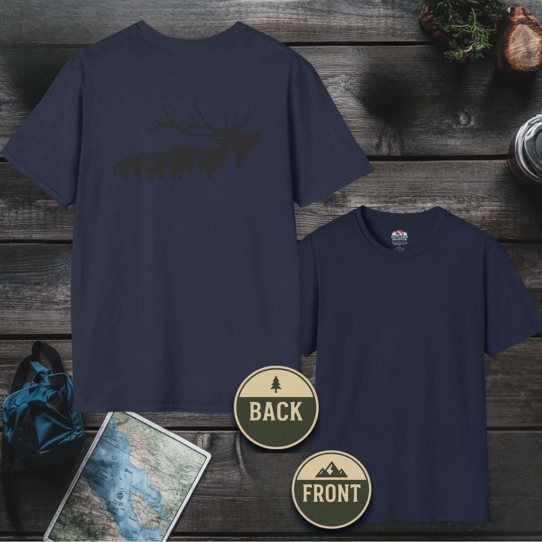 Printify T-Shirt Navy / S Elk Wilderness T-Shirt - Backprint