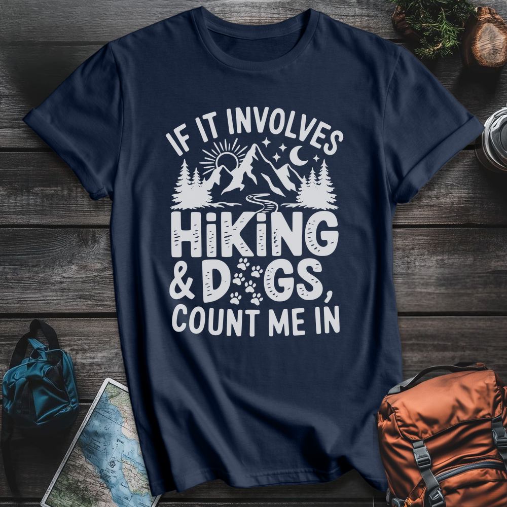 Printify T-Shirt Navy / S Hiking And Dogs T-Shirt