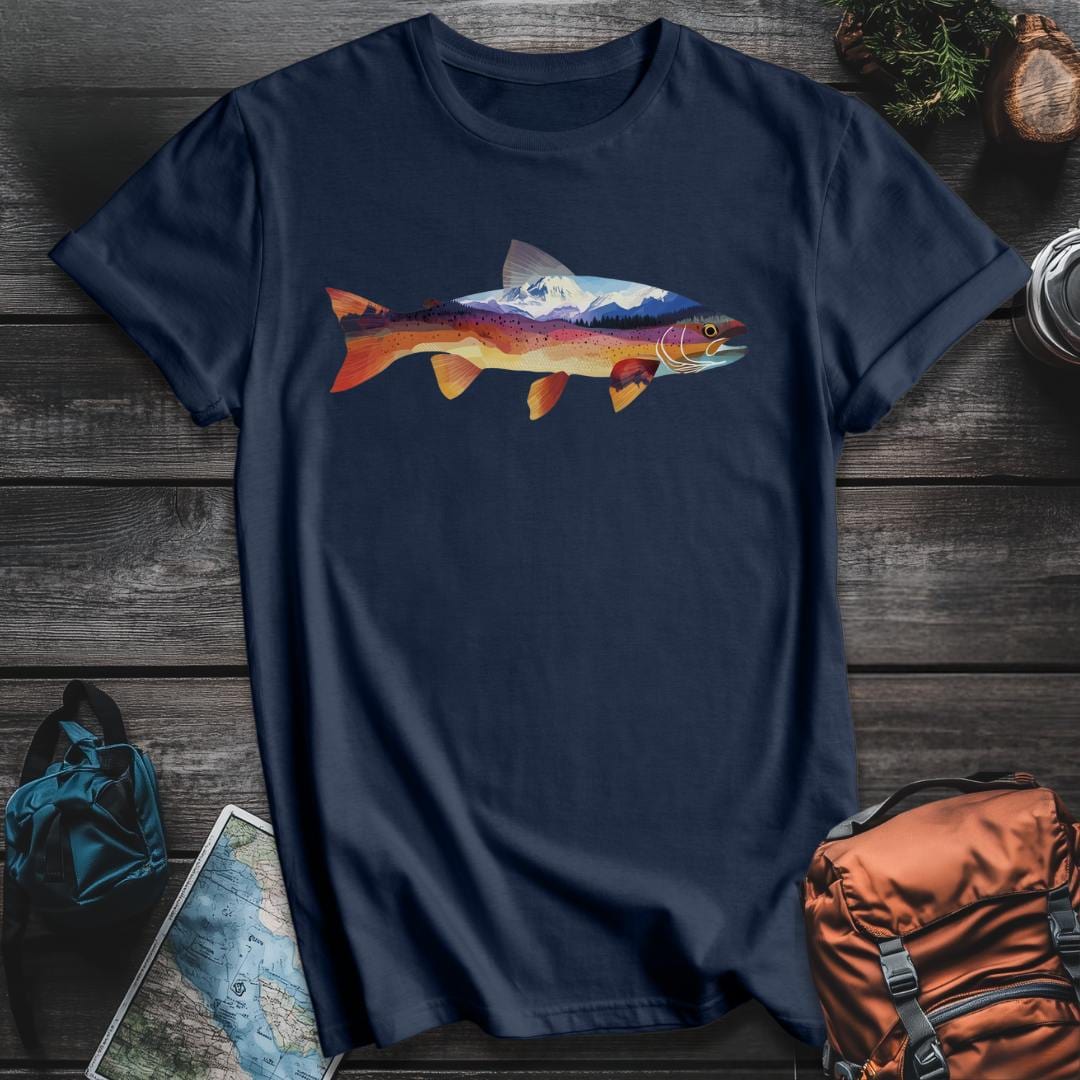 Printify T-Shirt Navy / S Mountain Trout T-Shirt