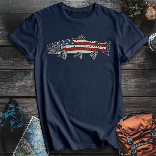 Printify T-Shirt Navy / S Patriot Trout T-Shirt