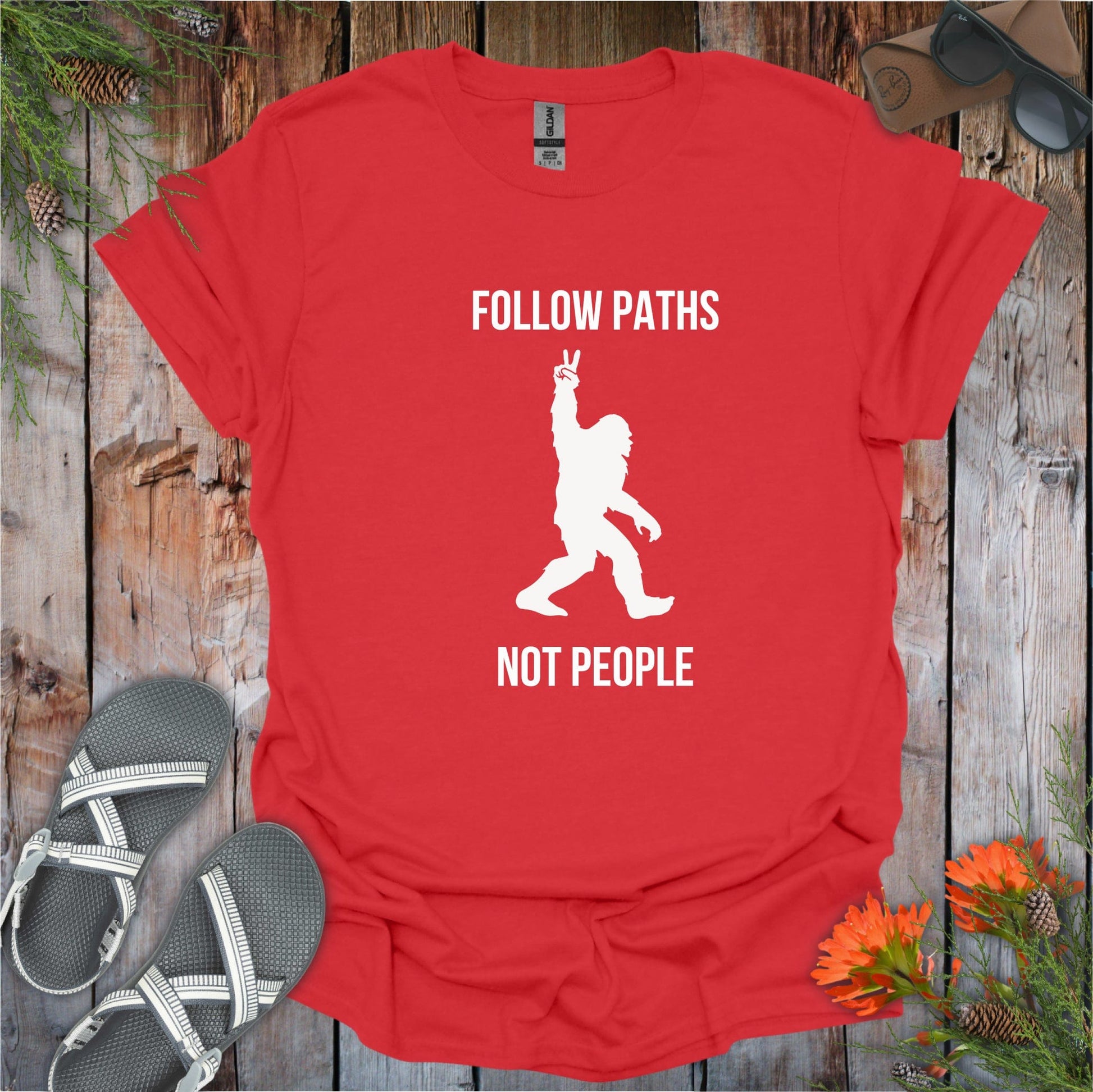 Printify T-Shirt Red / S Bigfoot Paths Not People T-Shirt