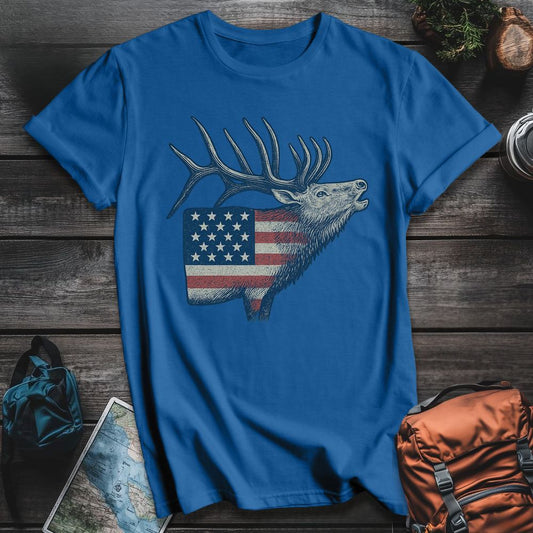Printify T-Shirt Royal / S American Flag Elk T-Shirt