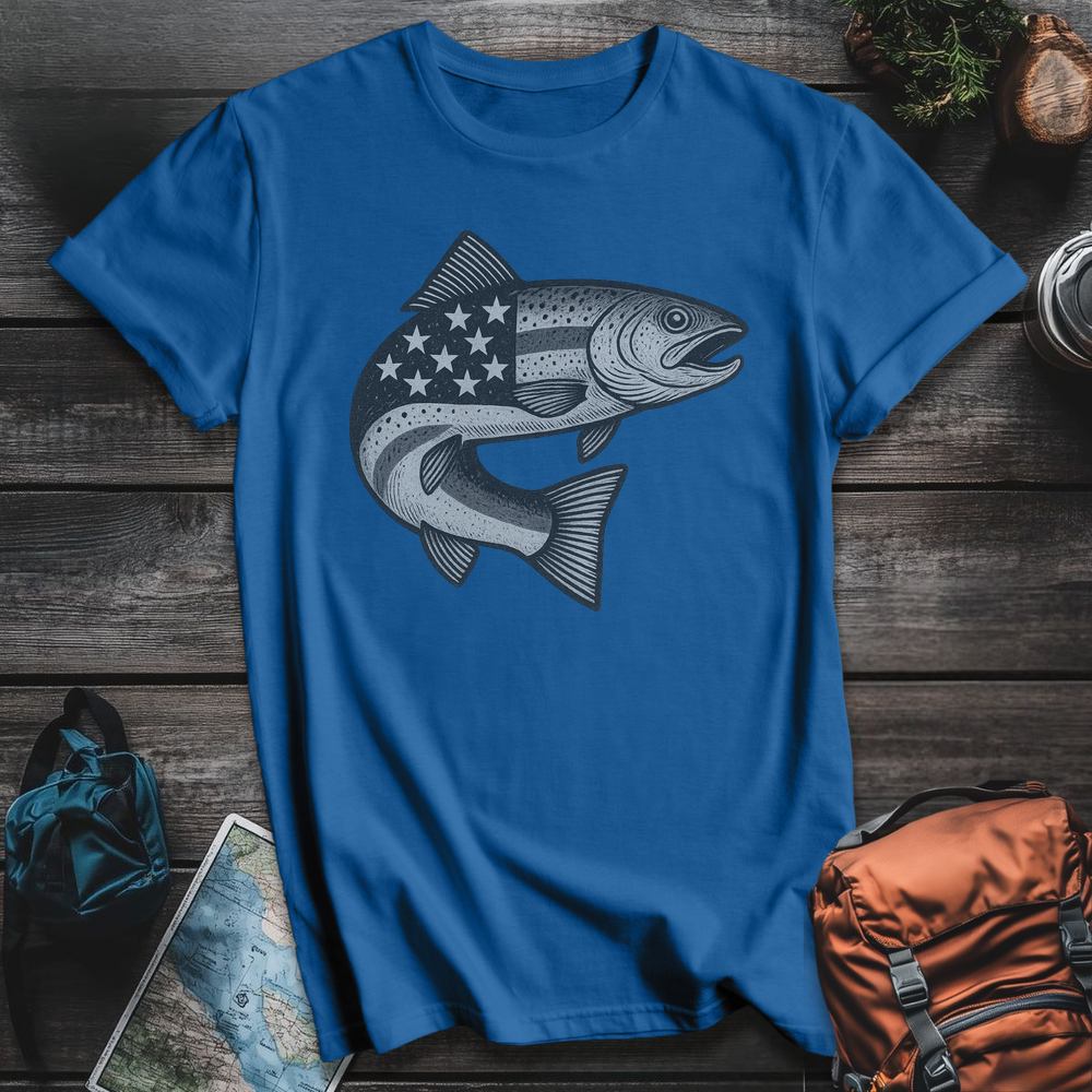 Printify T-Shirt Royal / S Stars And Stripes Trout T-Shirt
