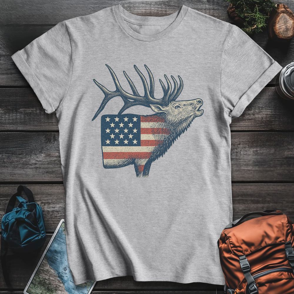 Printify T-Shirt Sport Grey / S American Flag Elk T-Shirt