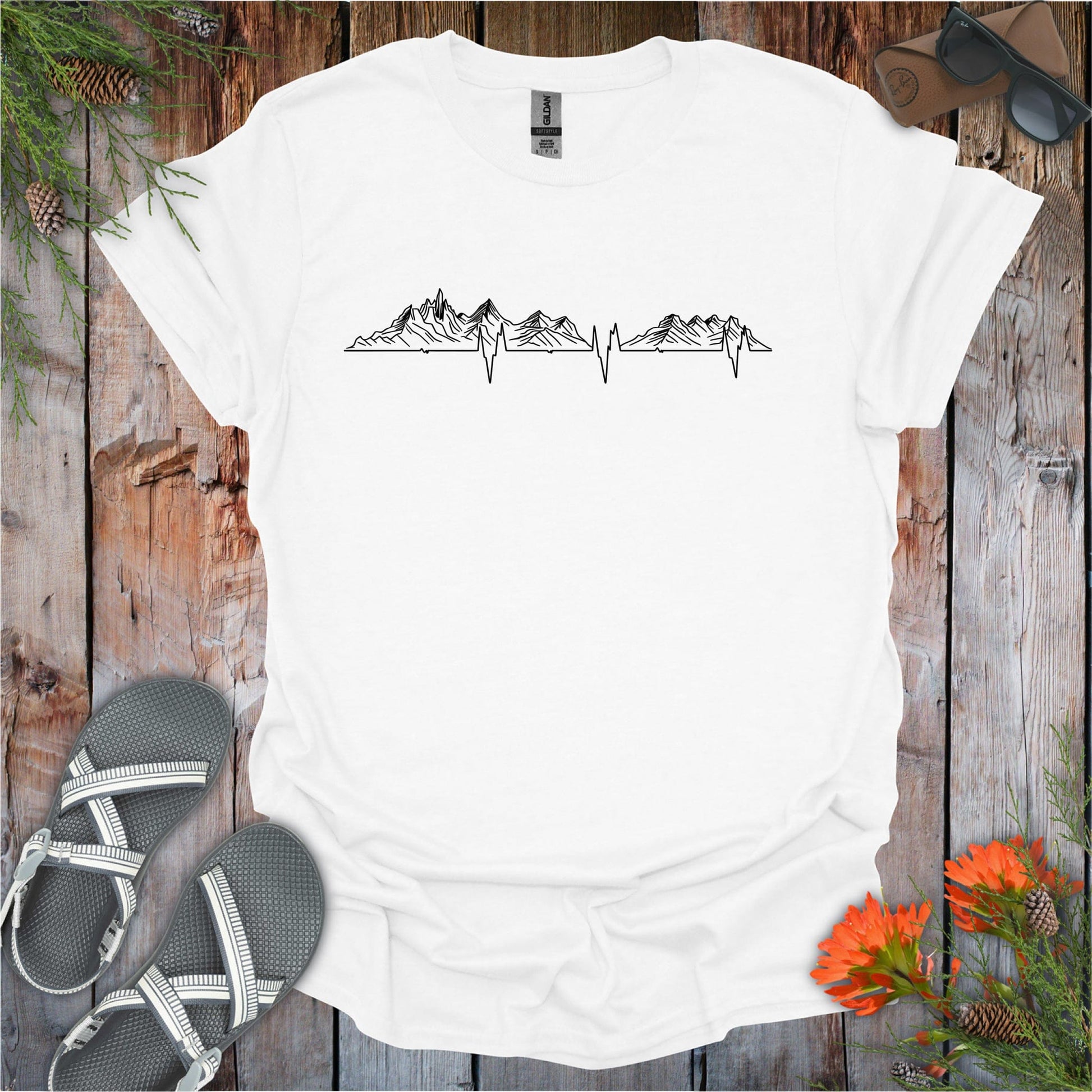 Printify T-Shirt White / S Mountain Love EKG T-Shirt