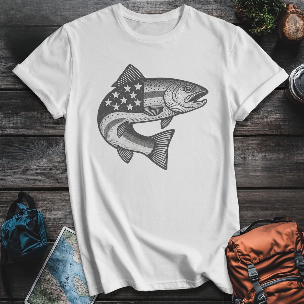 Printify T-Shirt White / S Stars And Stripes Trout T-Shirt